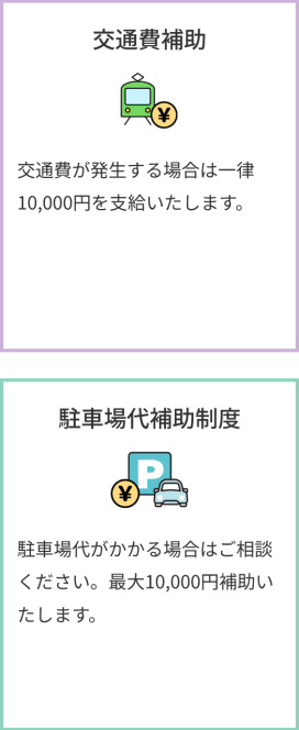 交通費補助　駐車場代補助